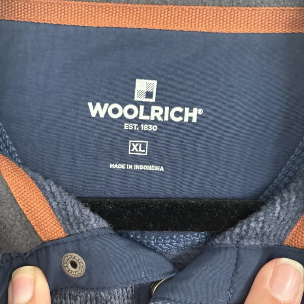 Woolrich Sweater Mens XL Blue Fleece Quarter Snap Mock Neck Pullover Pocket